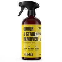 viblii Probiotic Odour & Stain Remover — 500ml amber trigger-spray bottle with yellow label