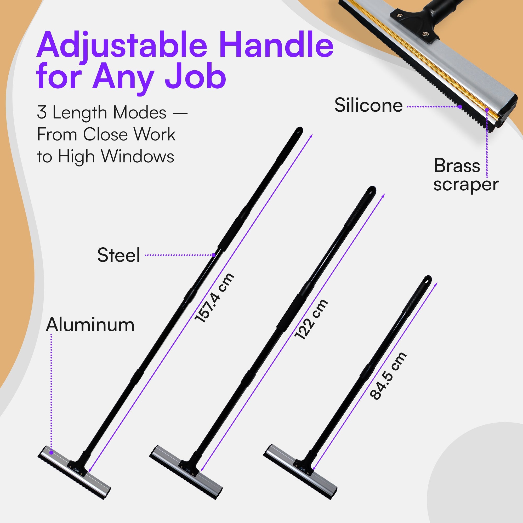 Dual - Edge Pet Hair Carpet Rake and Scraper - Pet Hair Removal with 157cm Adjustable Handle, Swappable Squeegee and Tooth Edge - viblii