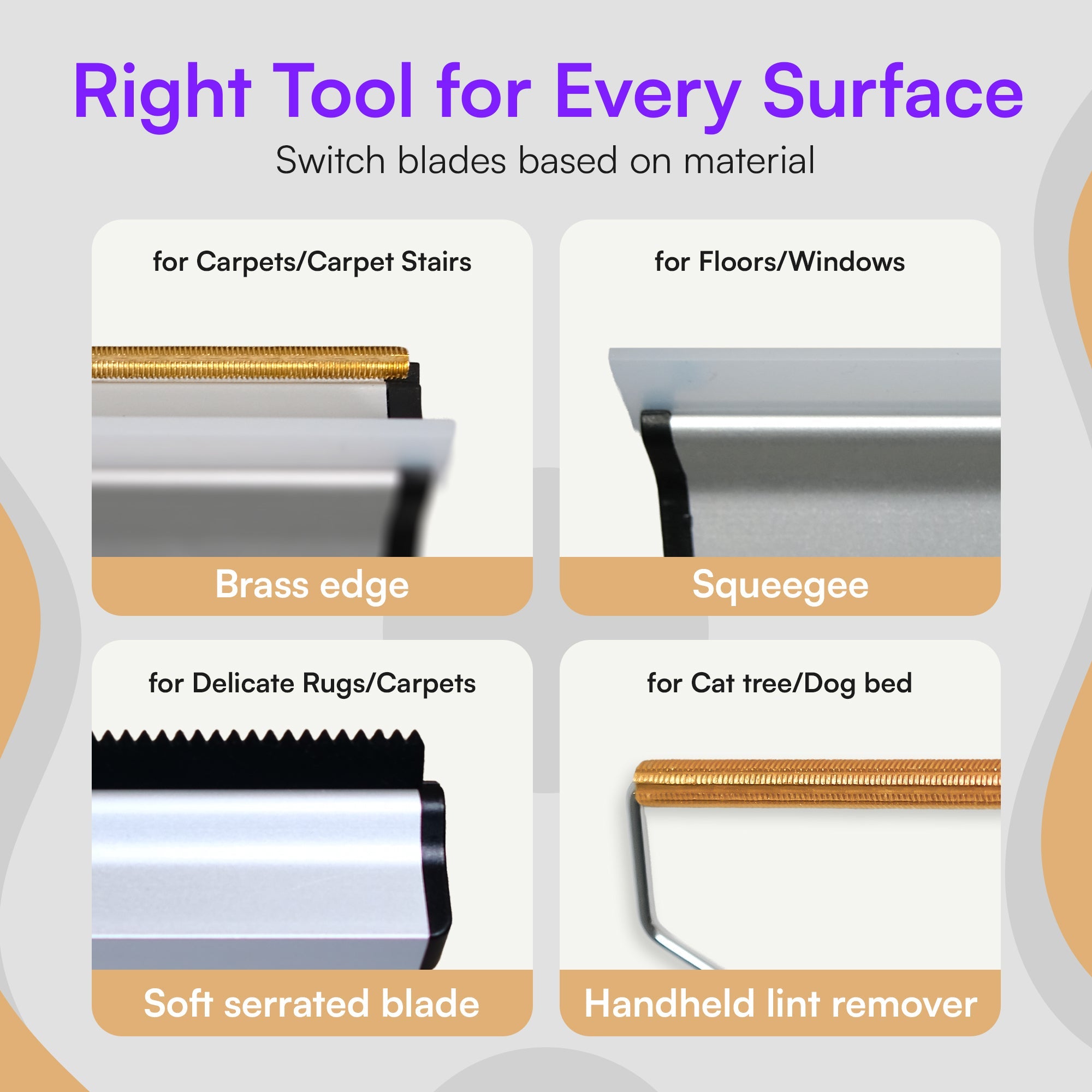 Dual - Edge Pet Hair Carpet Rake and Scraper - Pet Hair Removal with 157cm Adjustable Handle, Swappable Squeegee and Tooth Edge - viblii