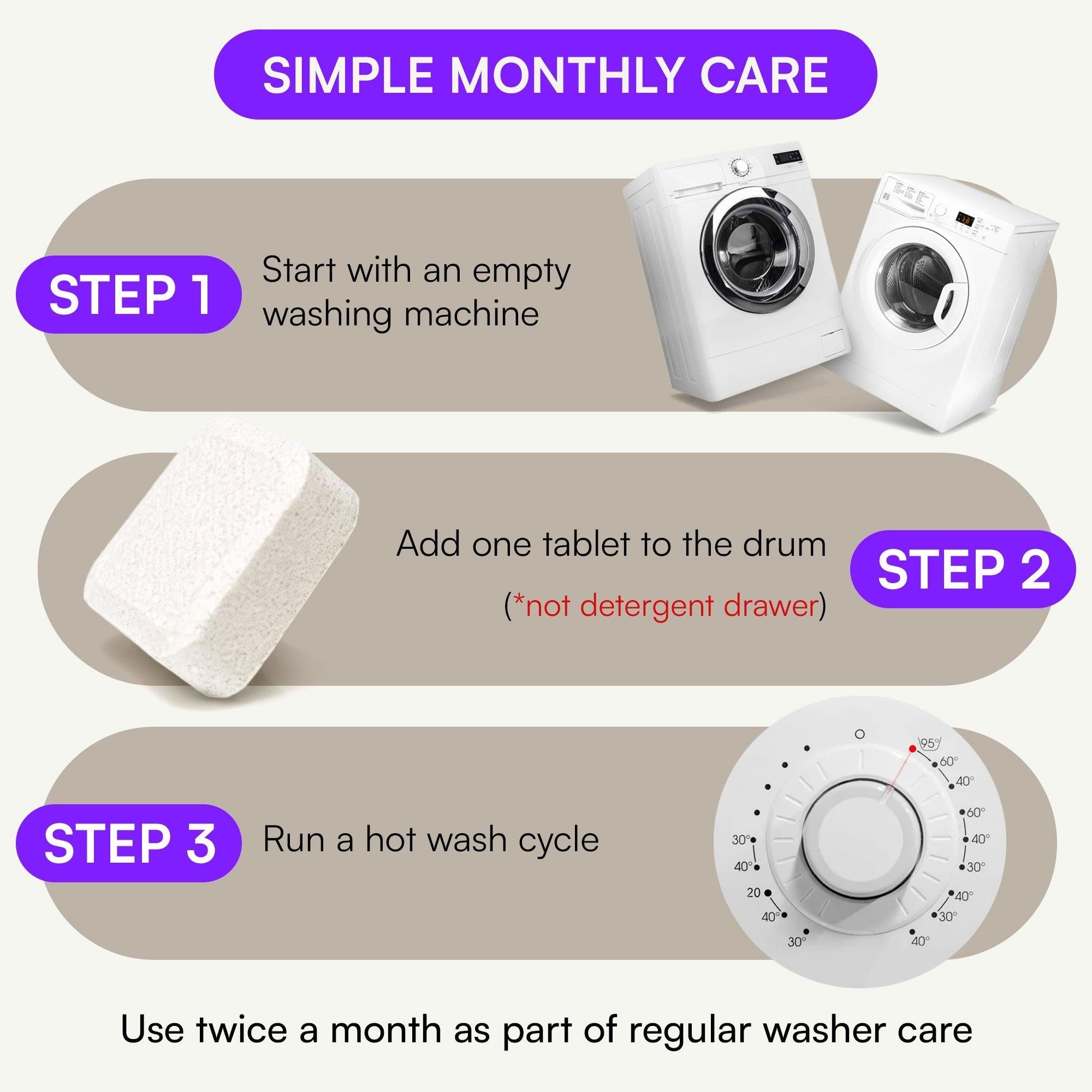 viblii hard water washing machine cleaner tablet packaging side view
