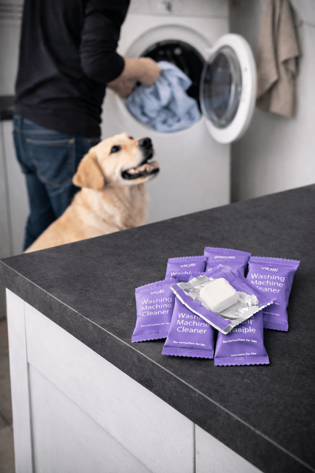 viblii pet formula tablet dissolving in washing machine drum water